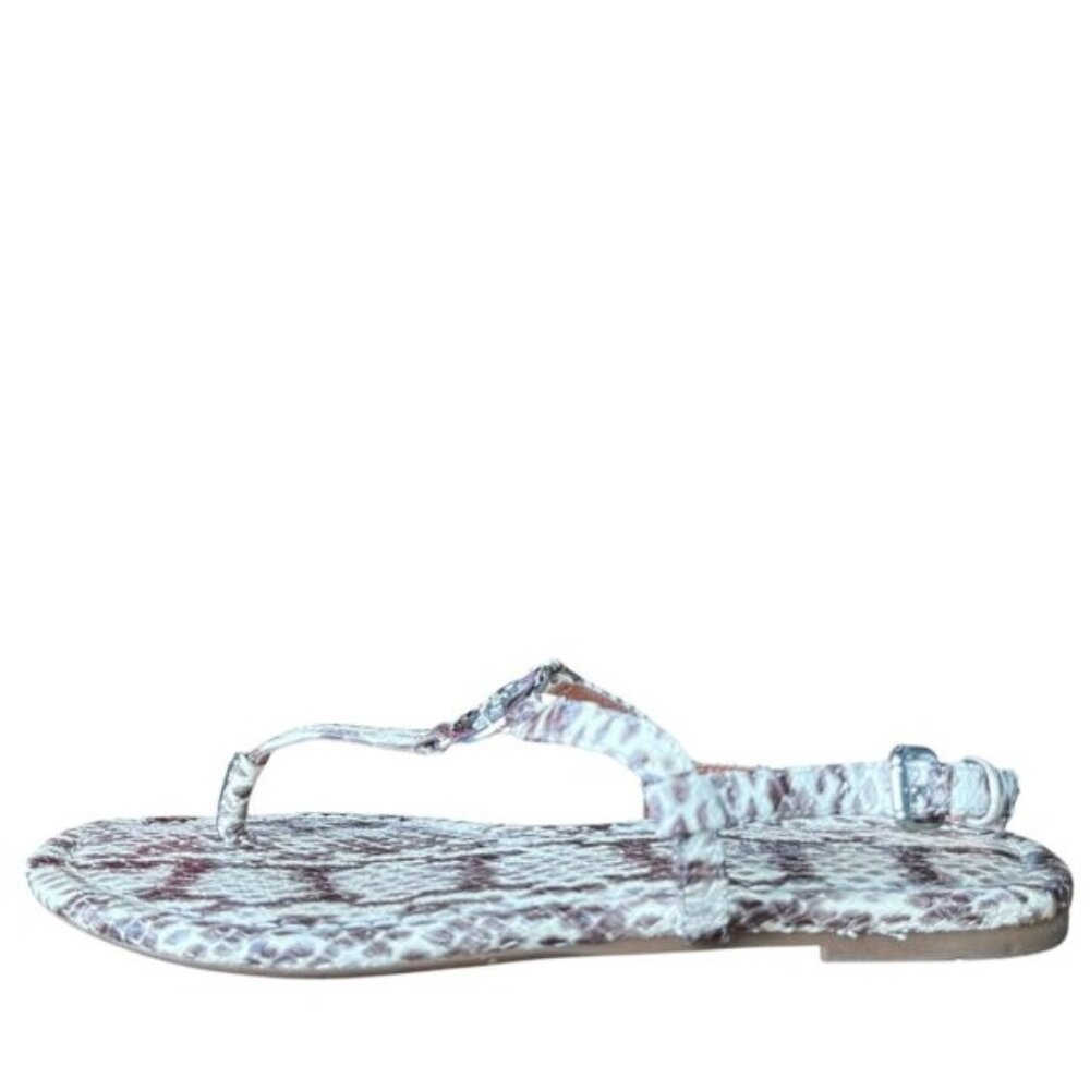 COACH Jazmin PTE Snakeskin Print Natural Thong T Strap Logo Sandal Size 7.5